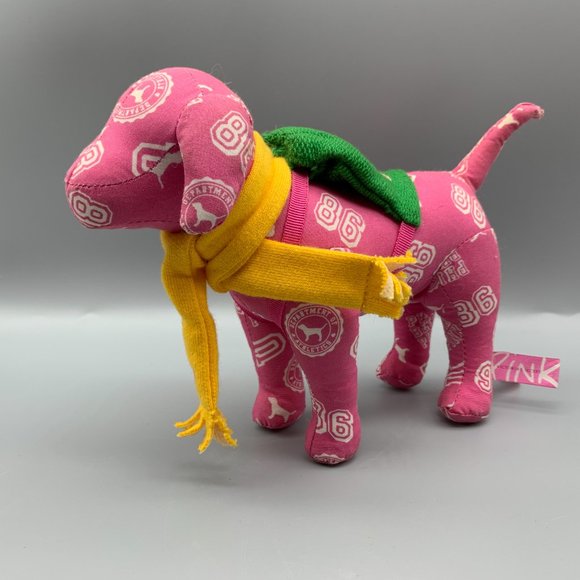 Victoria's Secret PINK Stuffed Dog with Green Backpack & Yellow Scarf - Picture 1 of 6